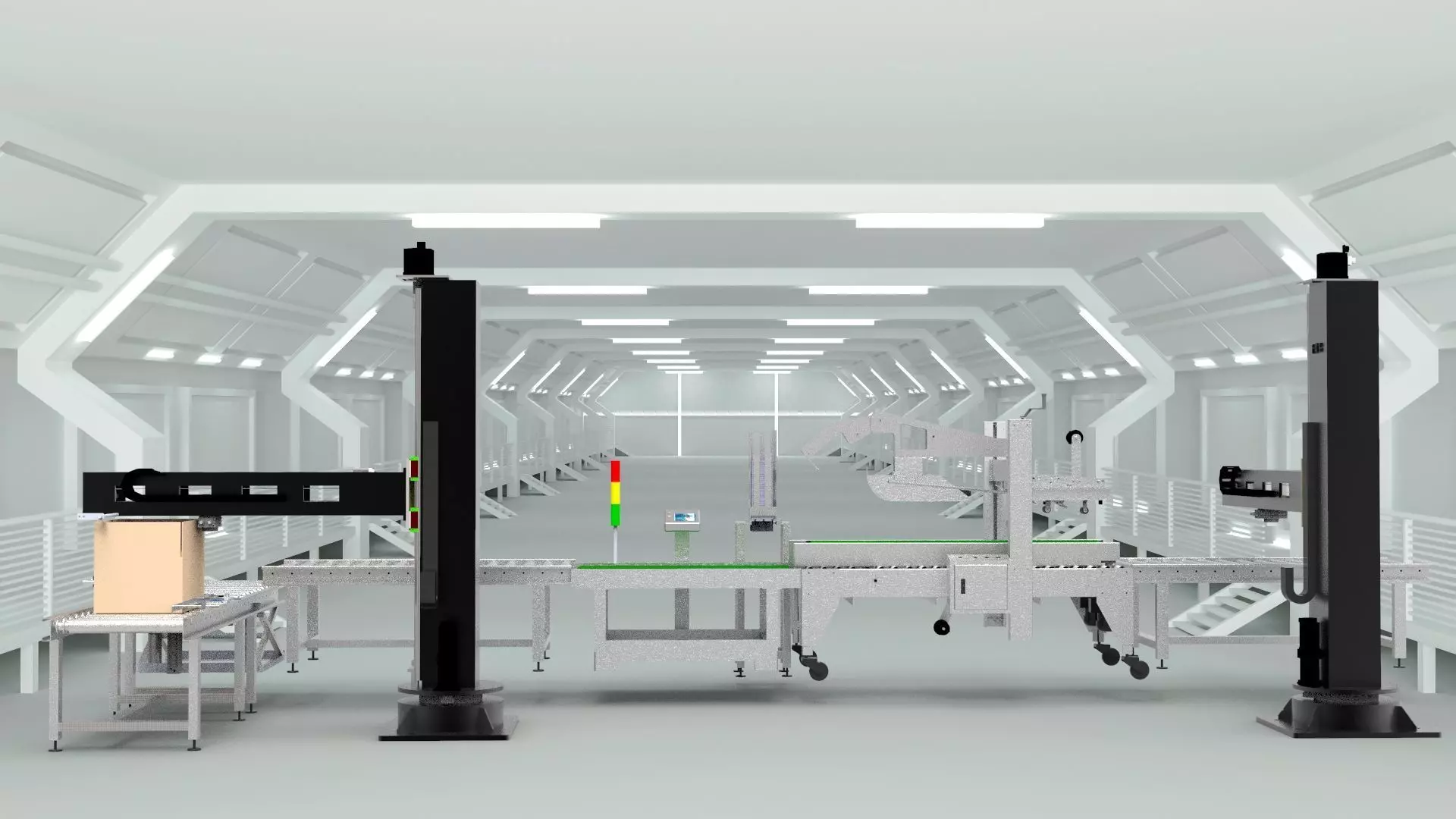 Stacking and packing line Low-poly 3D model_0