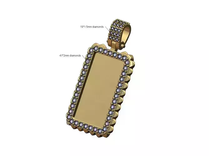 Spikes rectangular diamond bail memory pendant