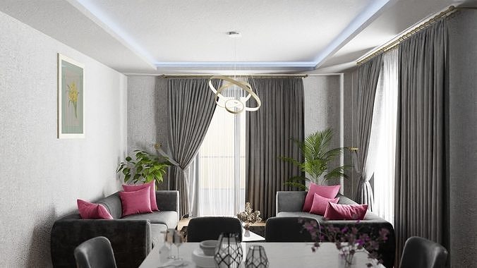 Blender Living Room Low-poly 3D model