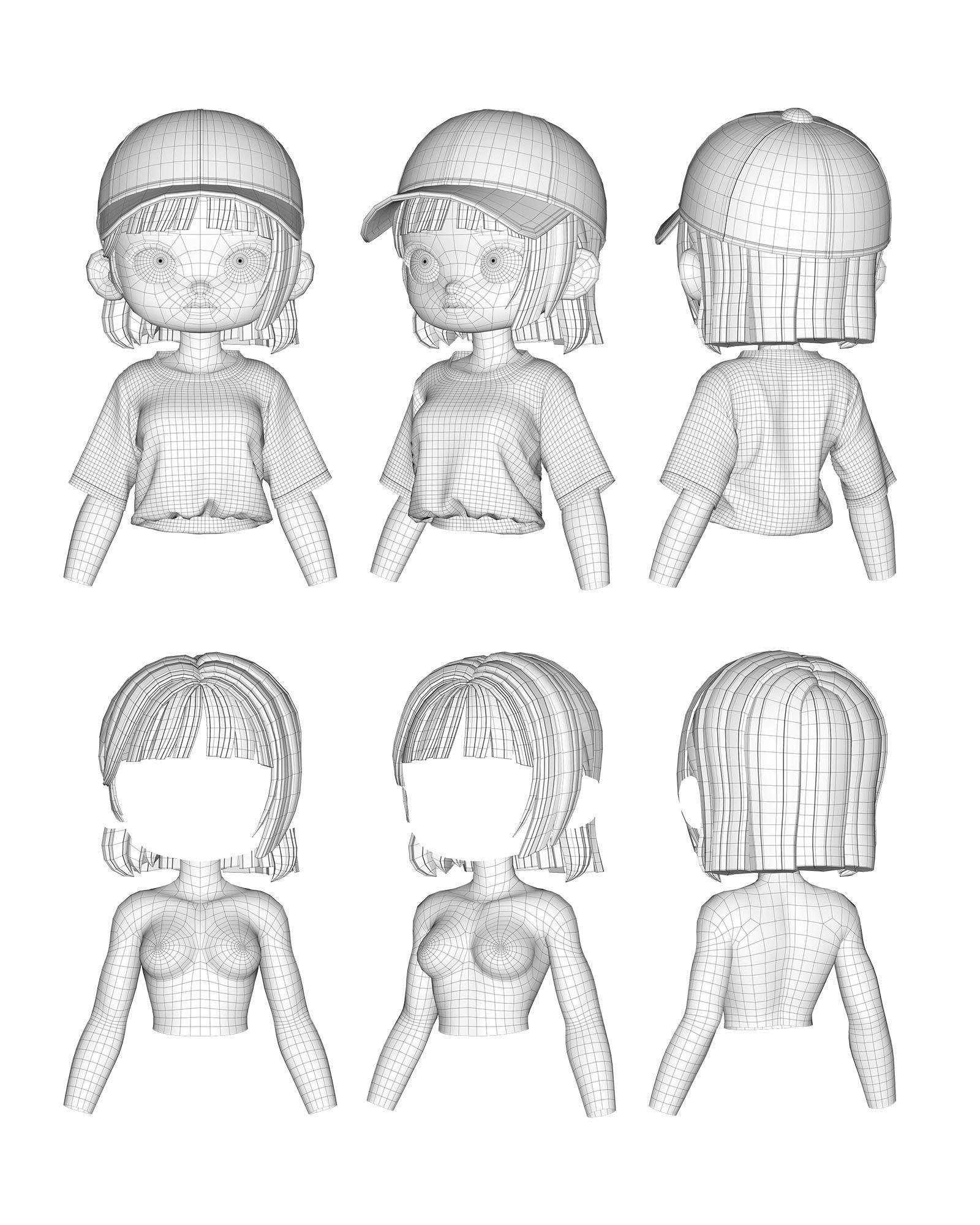 Ball cap Girl 3D model_3
