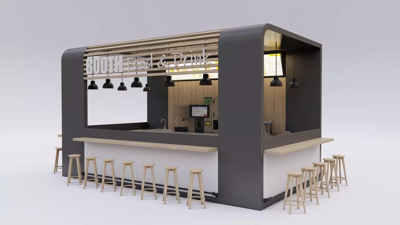 Booth 3 bar counter with stools and chairs 3D model_0