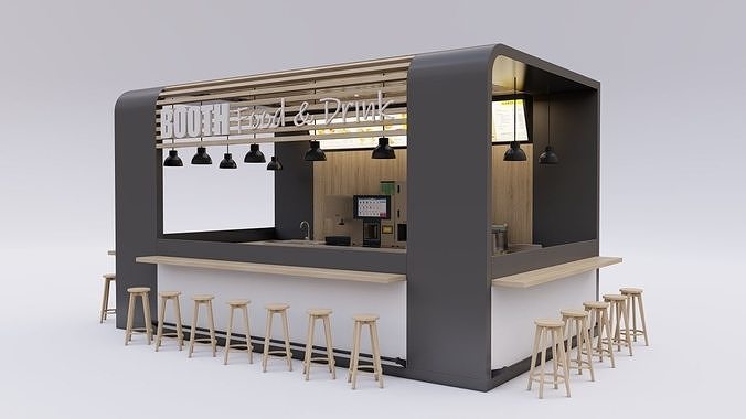 Booth 3 bar counter with stools and chairs 3D model