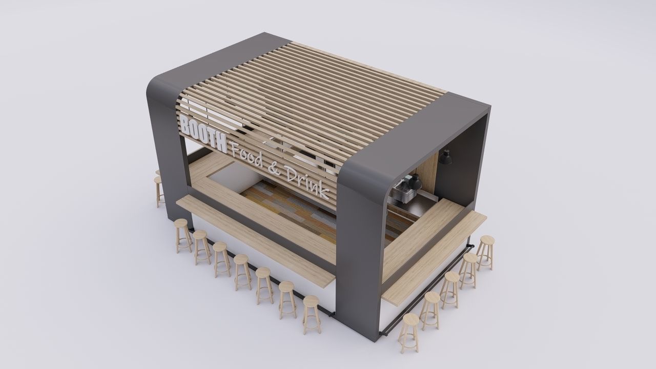 Booth 3 bar counter with stools and chairs 3D model_3