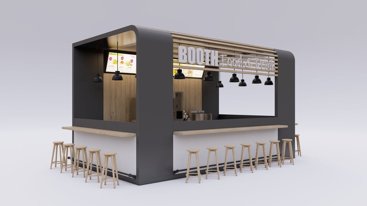 Booth 3 bar counter with stools and chairs 3D model_2