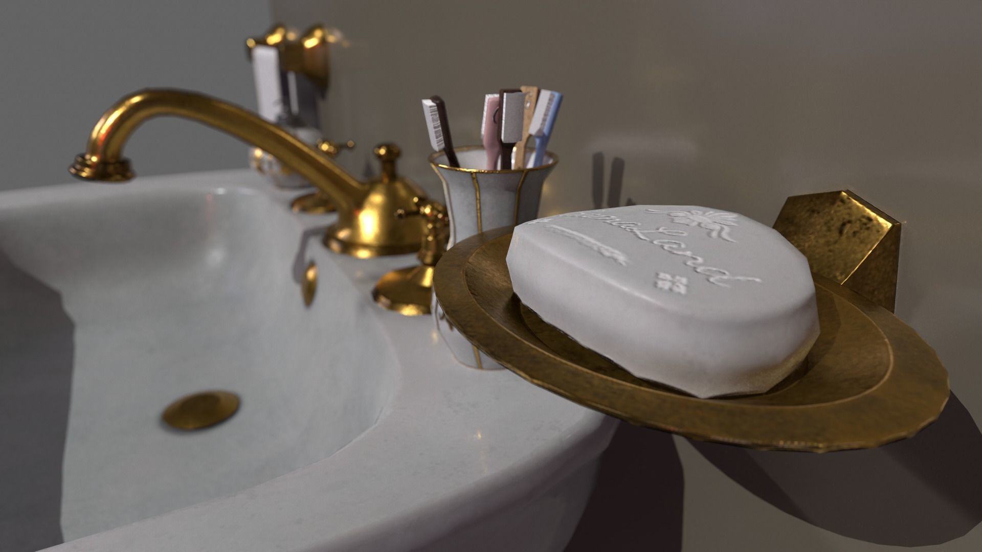 Bathroom Sink Set White Low-poly 3D model_5