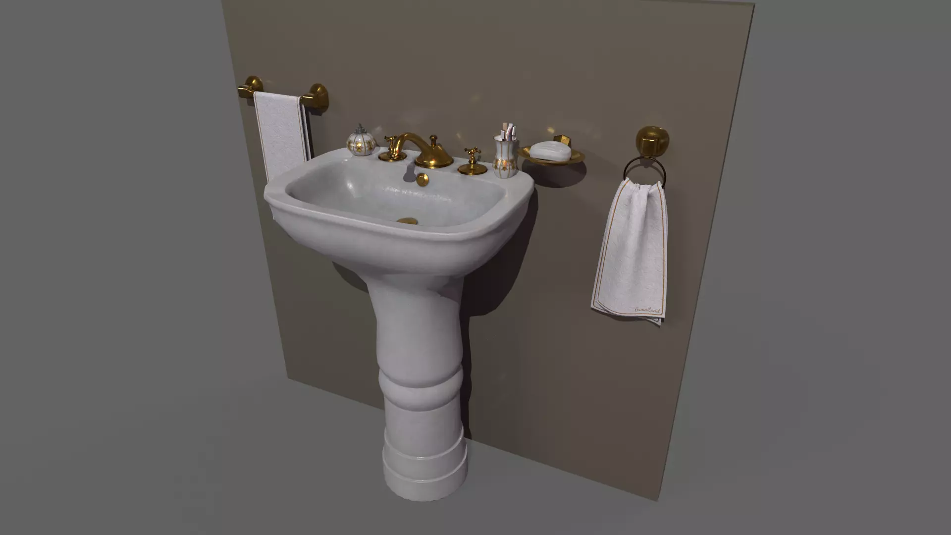 Bathroom Sink Set White Low-poly 3D model_0