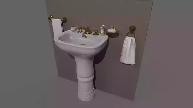 Bathroom Sink Set White Low-poly 3D model