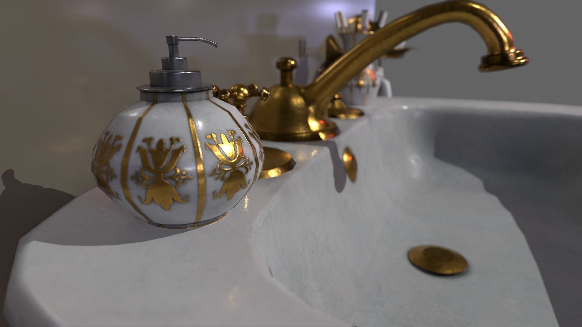 Bathroom Sink Set White Low-poly 3D model_4