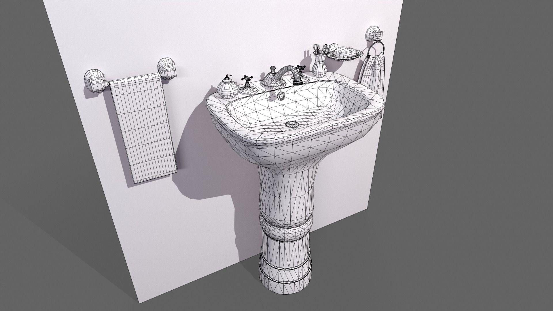 Bathroom Sink Set White Low-poly 3D model_7