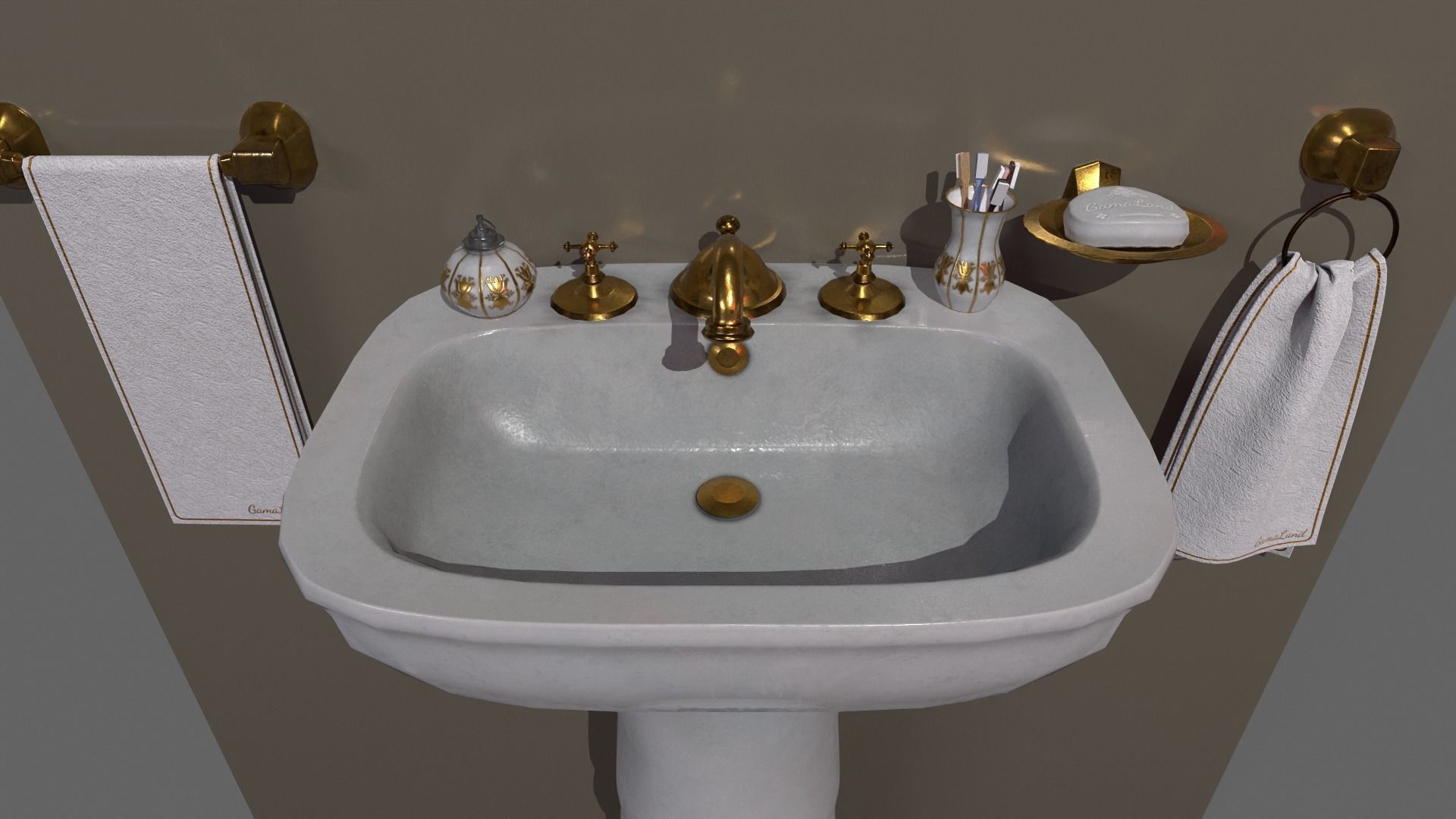 Bathroom Sink Set White Low-poly 3D model_3