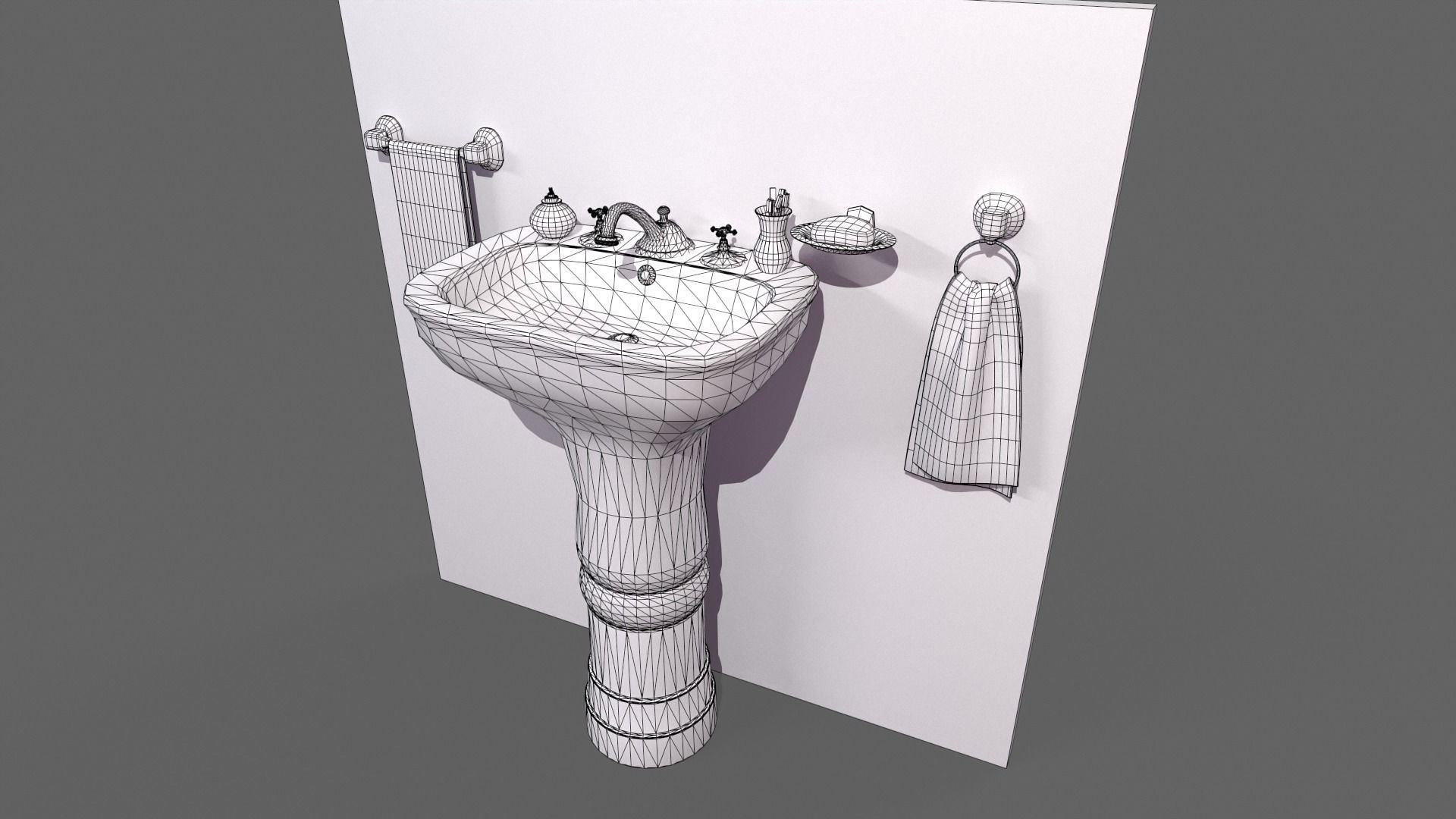 Bathroom Sink Set White Low-poly 3D model_6