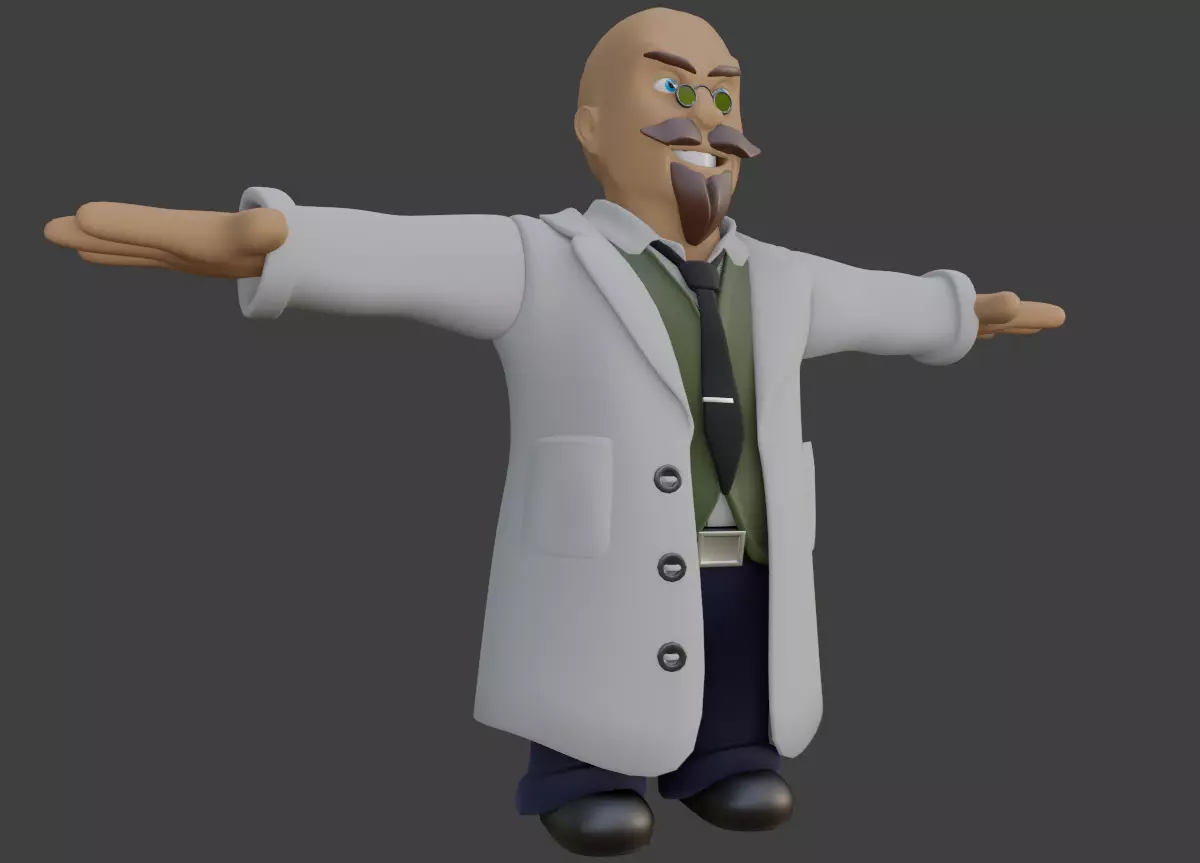 Cartoon Scientist Not Rigged 3D model_0