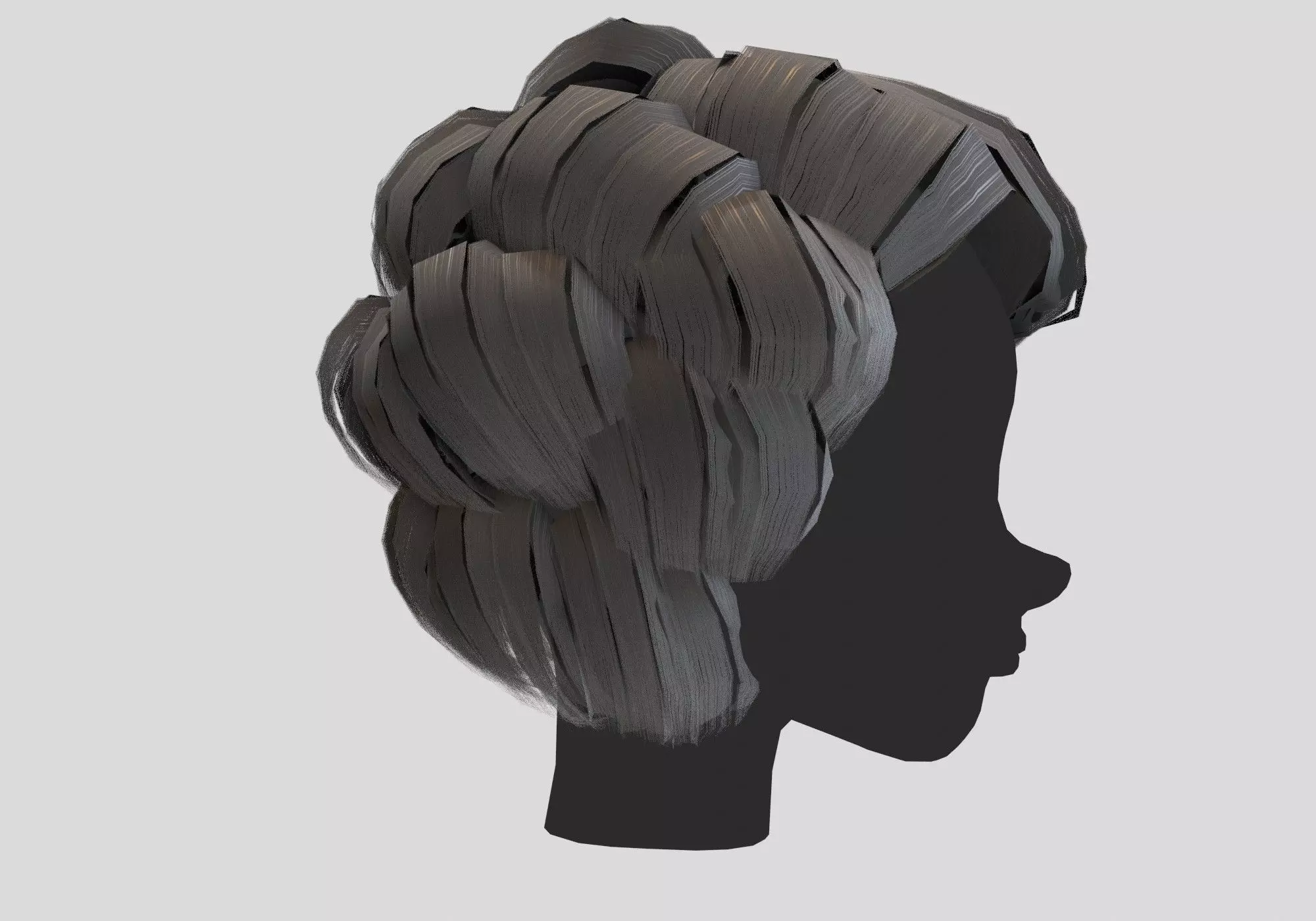 gray short curly hair Low-poly 3D model_0