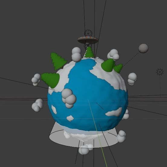  Planet Earth with UFO Low-poly 3D model_2