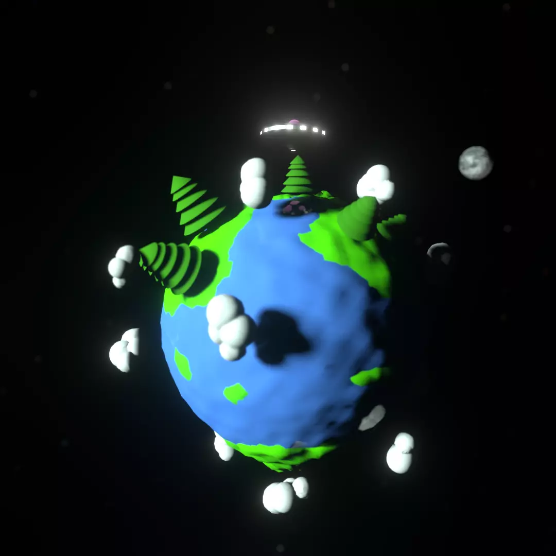  Planet Earth with UFO Low-poly 3D model_0
