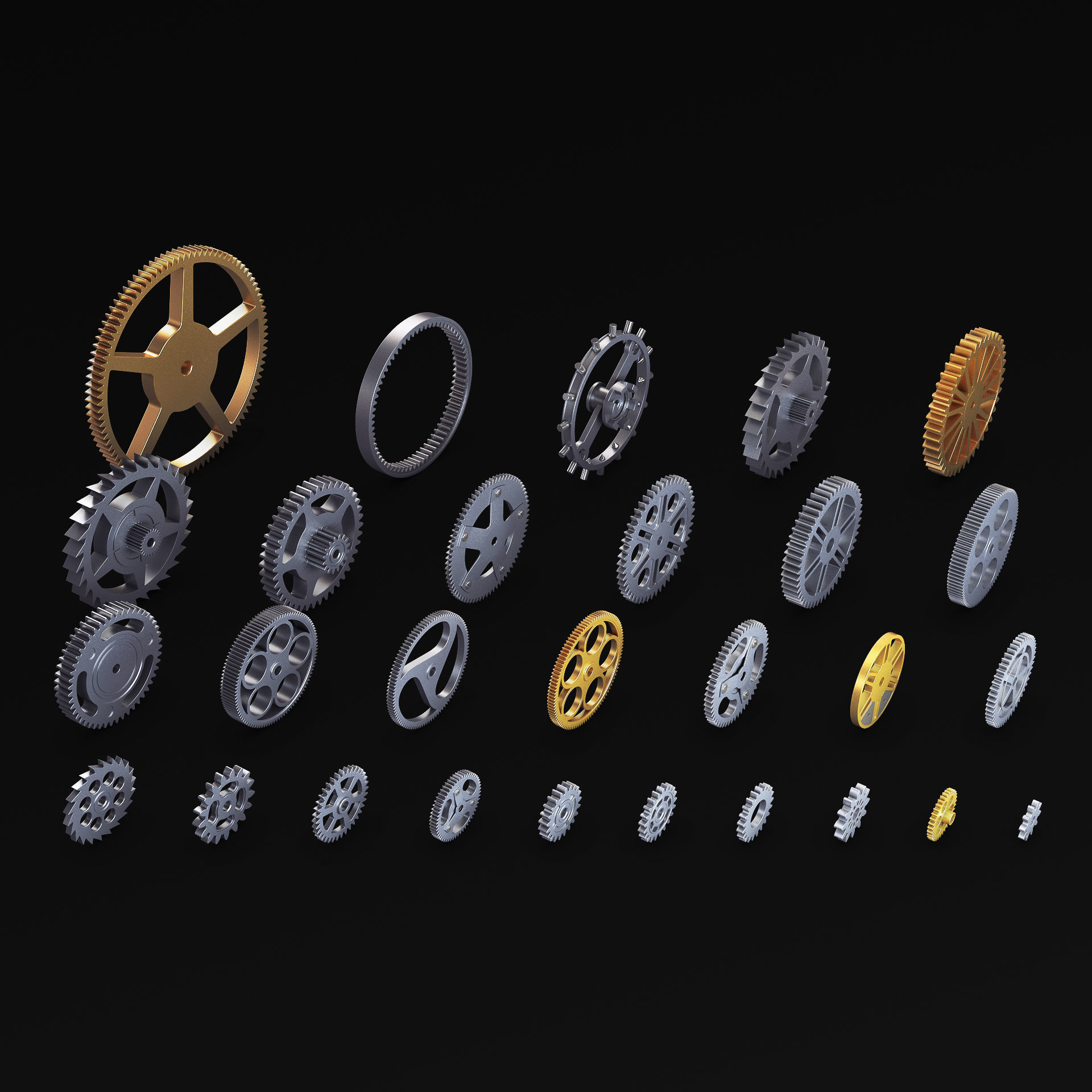 Gears Set v 3 three 3D model_5