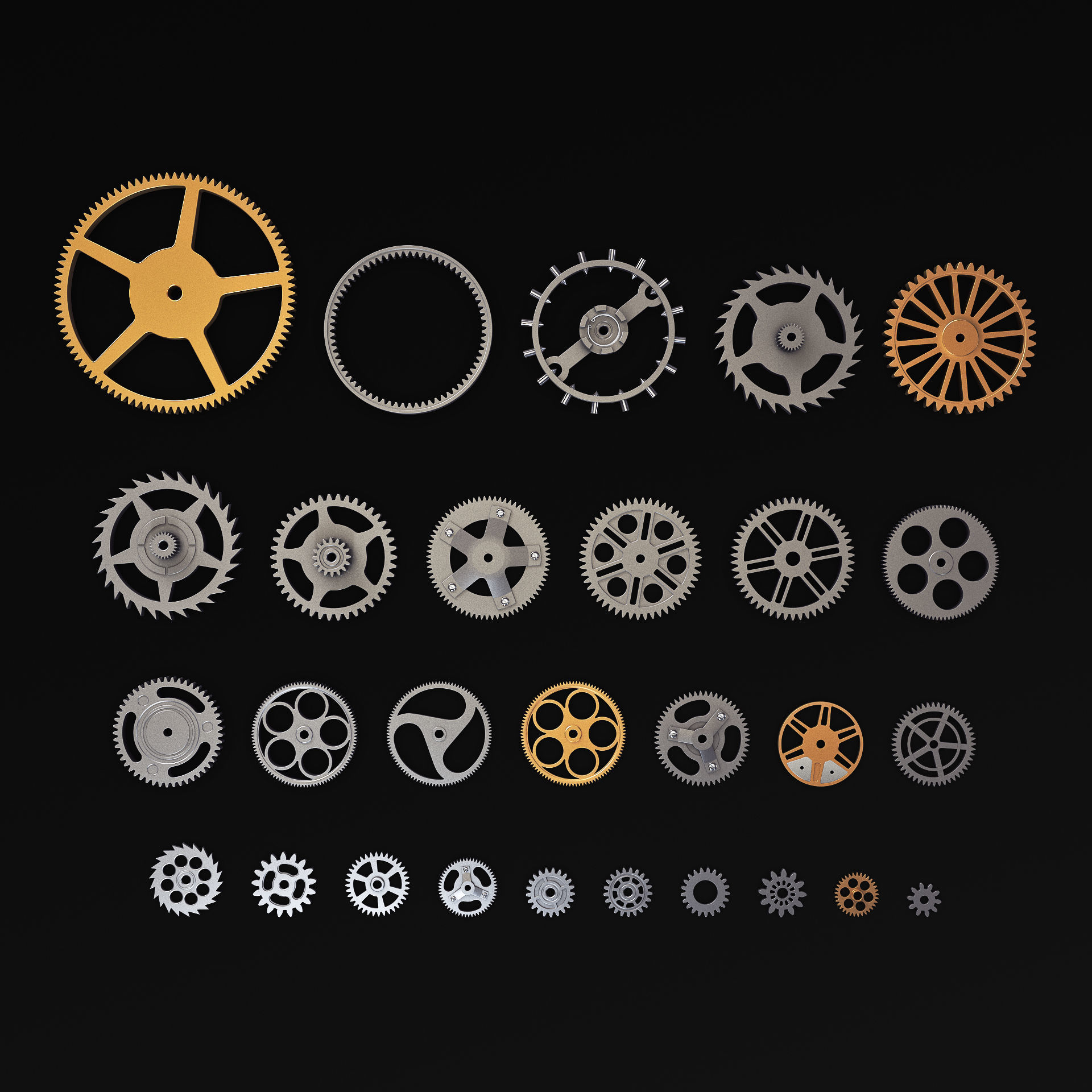 Gears Set v 3 three 3D model_1