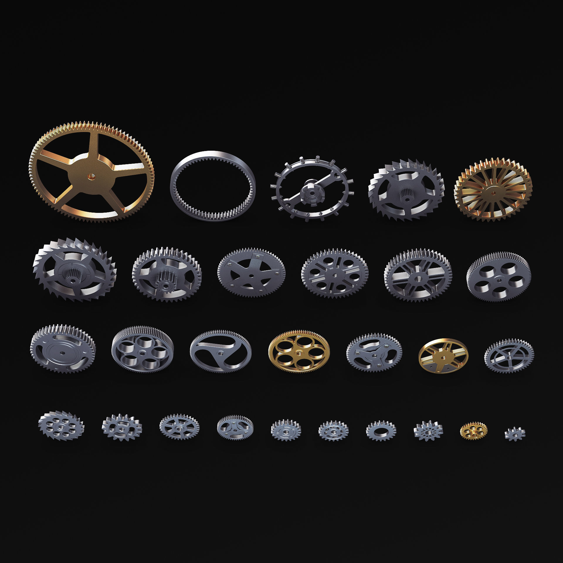Gears Set v 3 three 3D model_4