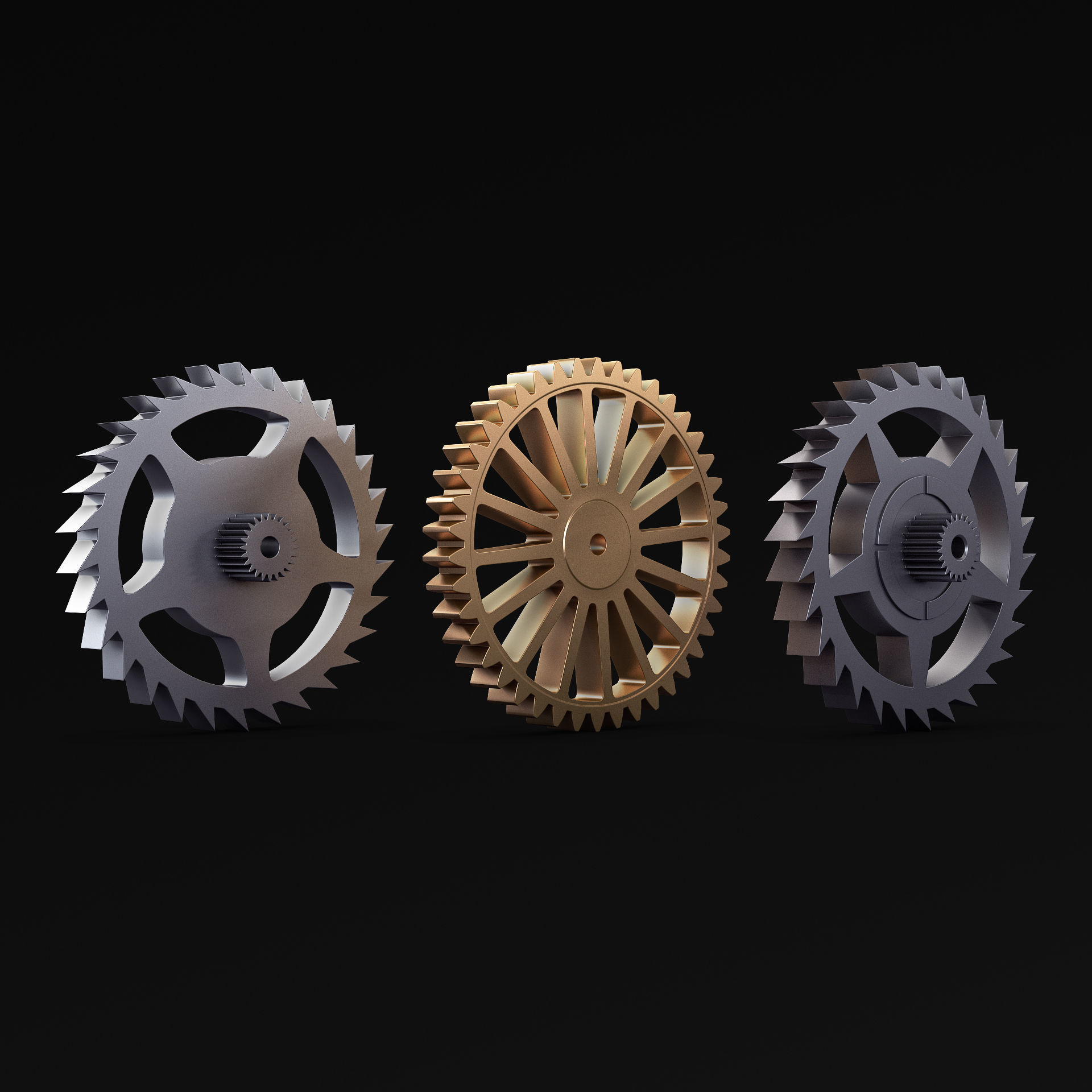 Gears Set v 3 three 3D model_7
