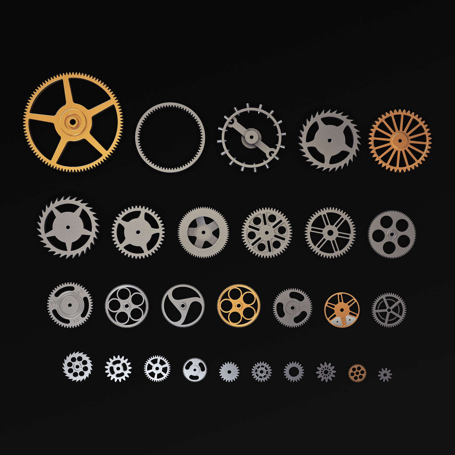 Gears Set v 3 three 3D model_2
