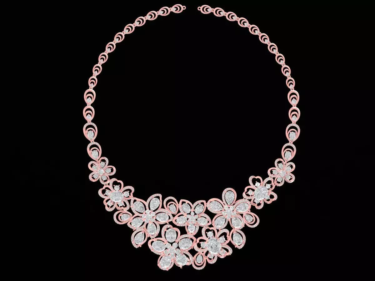 Luxury Floral Diamond Necklace Jewelry 3240 3D print model