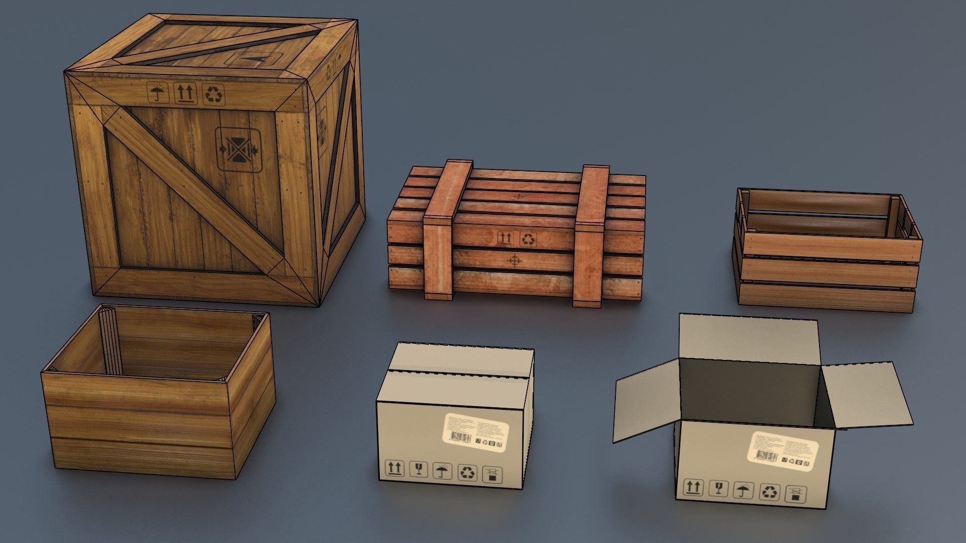 Boxes and Barrels Low-poly 3D model_10