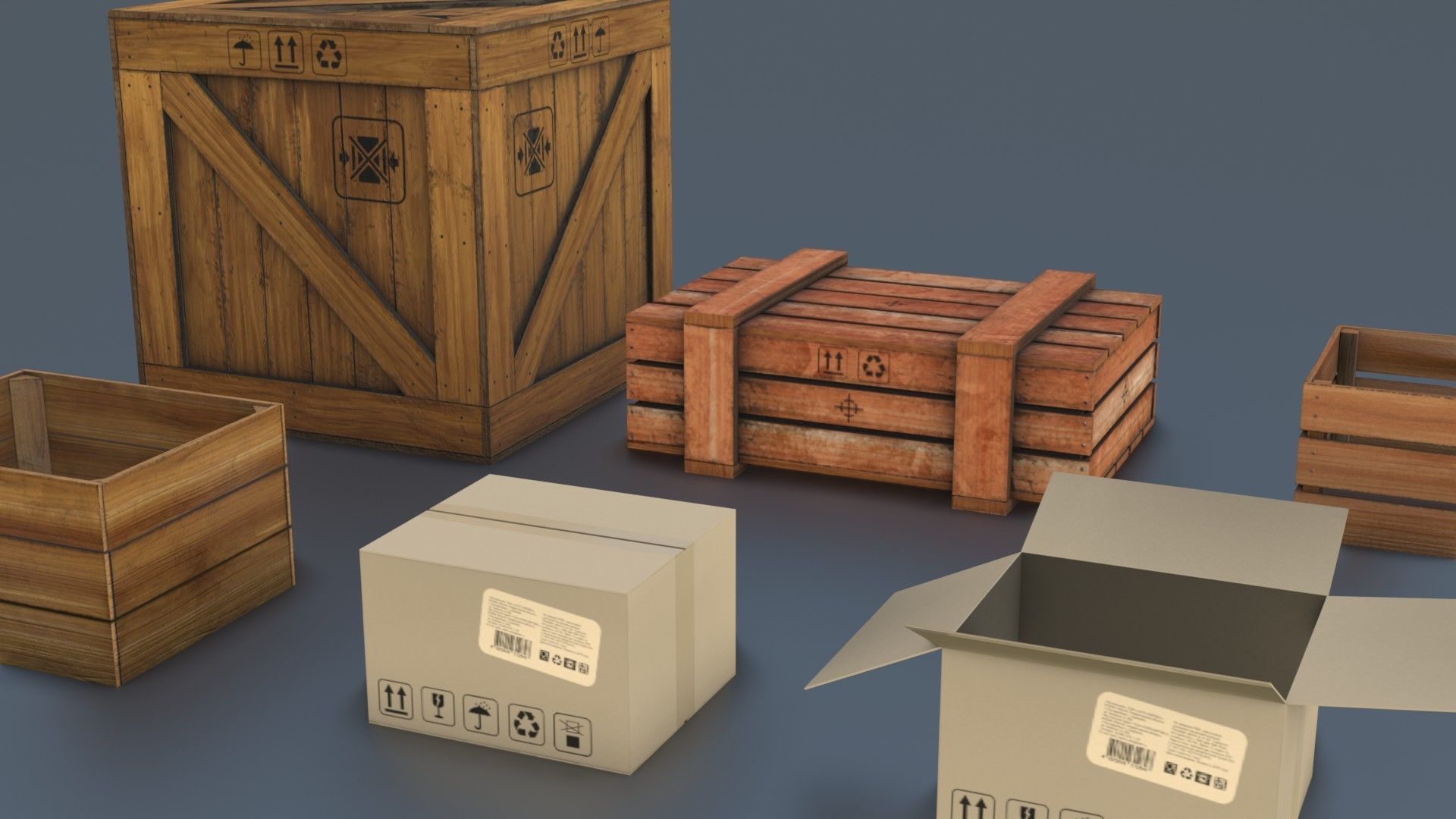Boxes and Barrels Low-poly 3D model_7