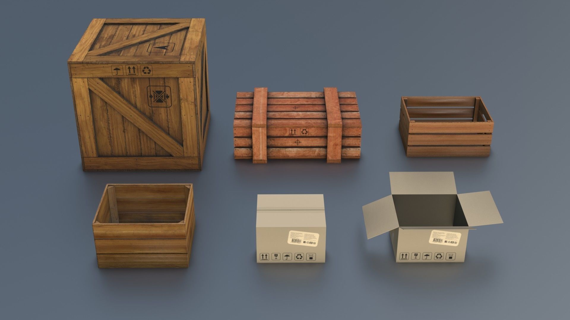 Boxes and Barrels Low-poly 3D model_6