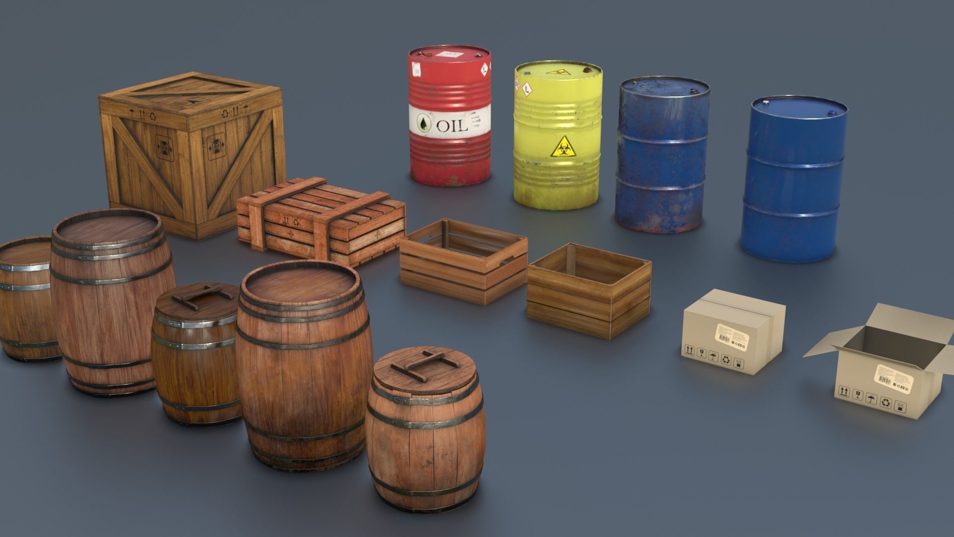 Boxes and Barrels Low-poly 3D model_2