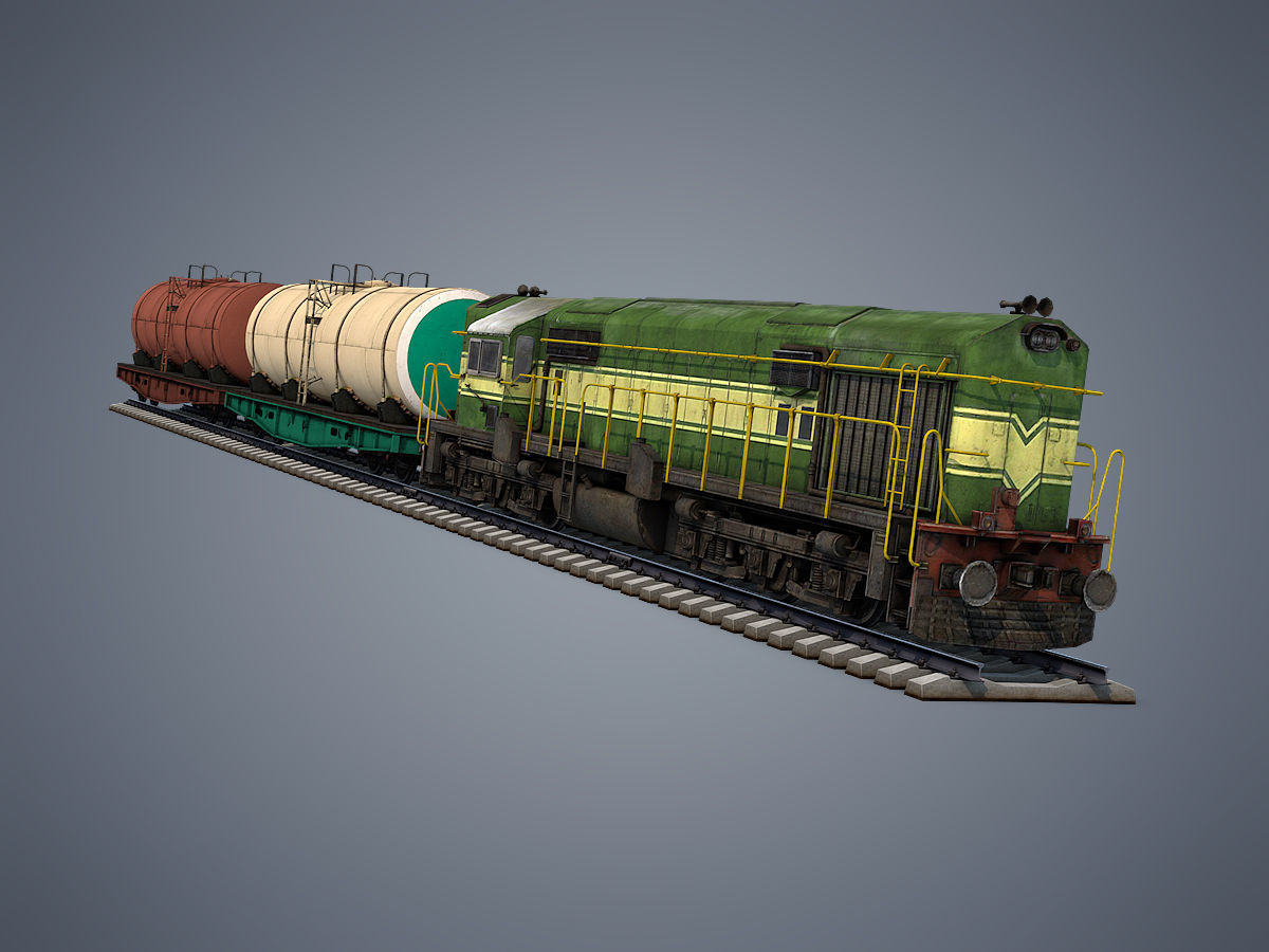 Cargo Train Low-poly 3D model_2