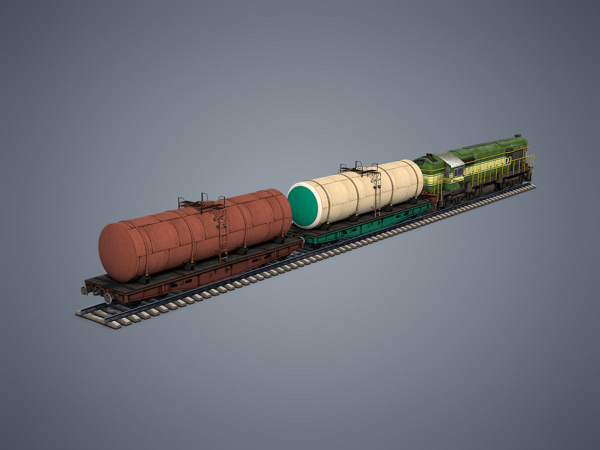 Cargo Train Low-poly 3D model_1