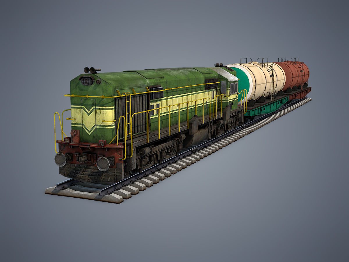 Cargo Train Low-poly 3D model_10