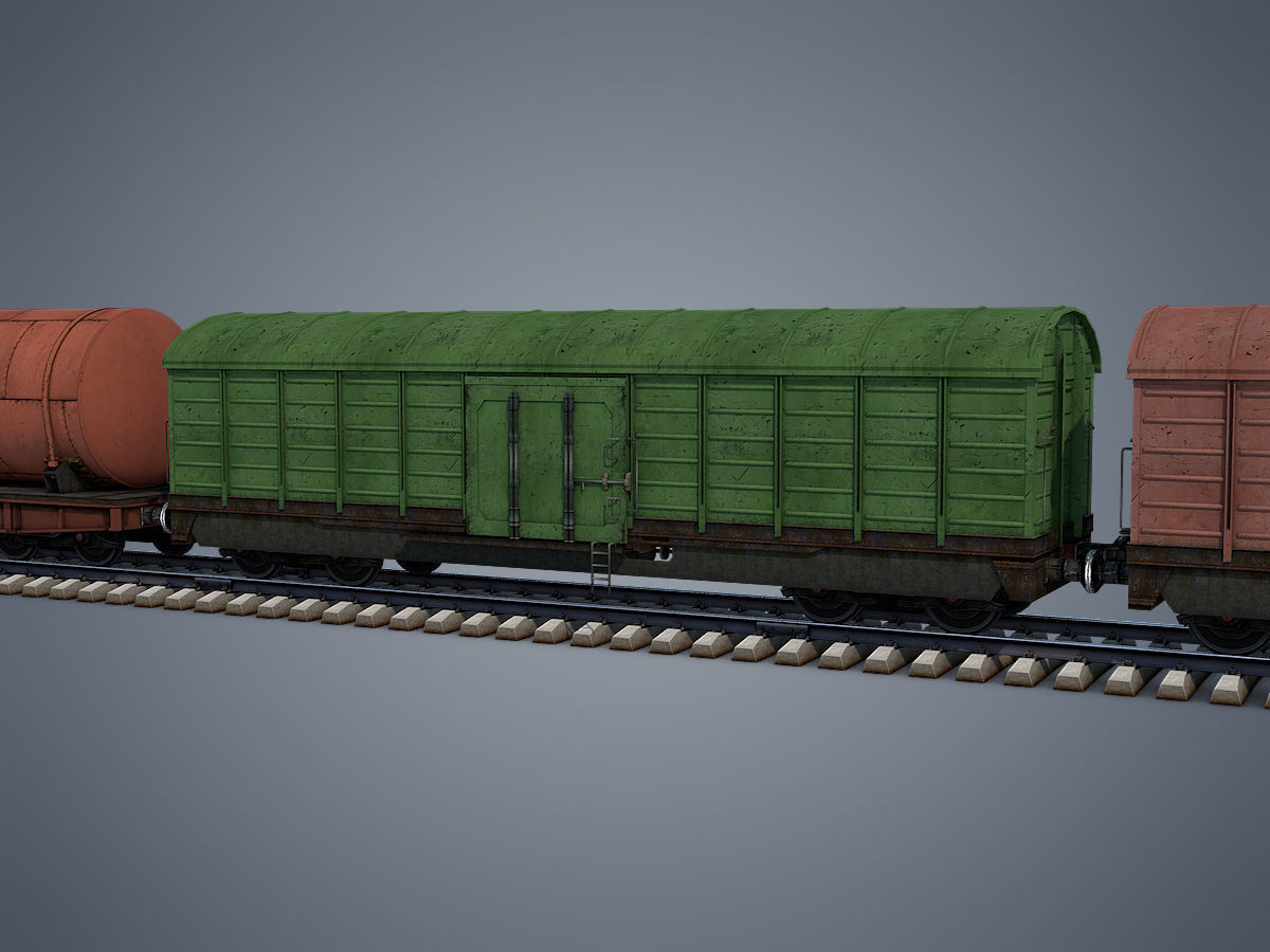 Cargo Train Low-poly 3D model_9