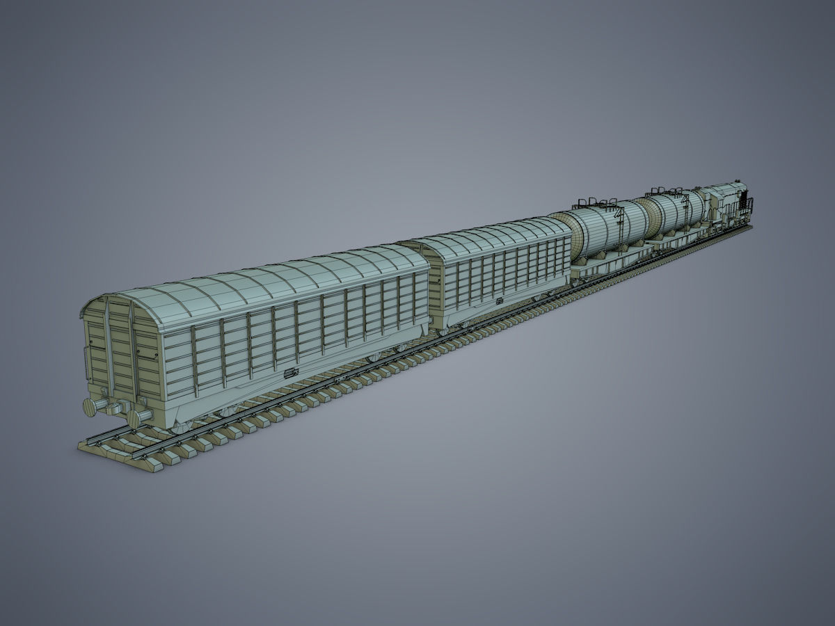 Cargo Train Low-poly 3D model_15
