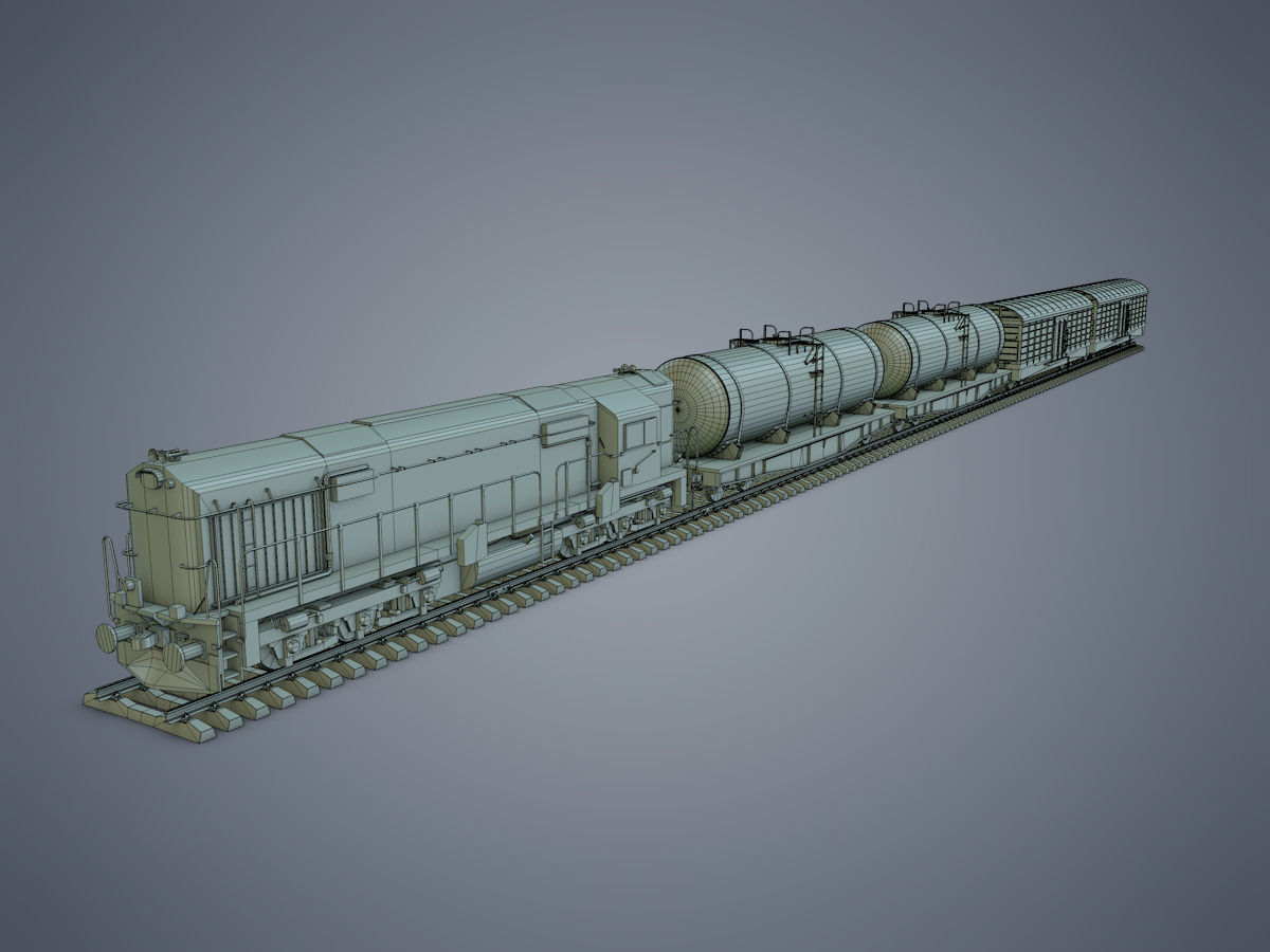 Cargo Train Low-poly 3D model_14