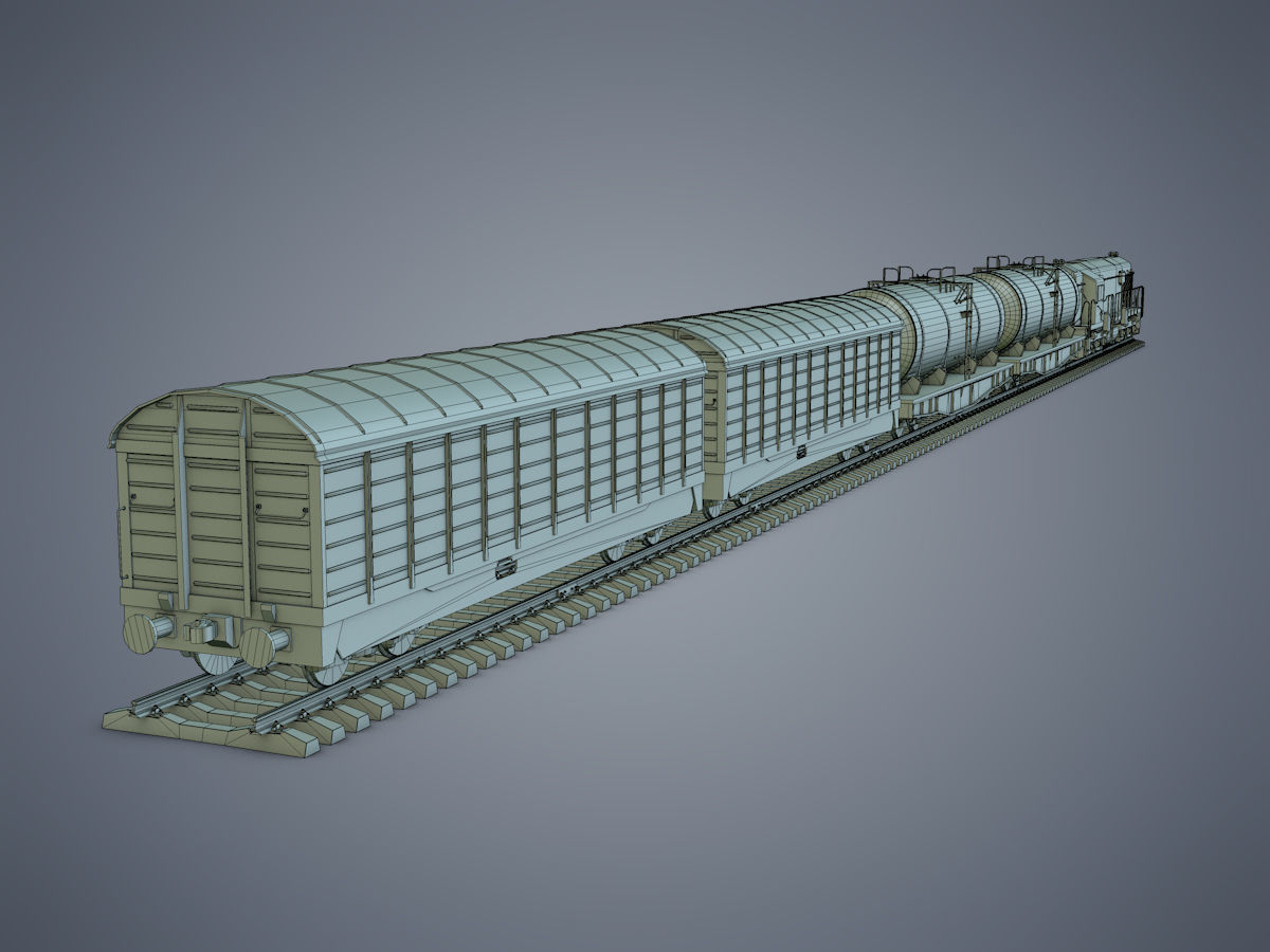Cargo Train Low-poly 3D model_27