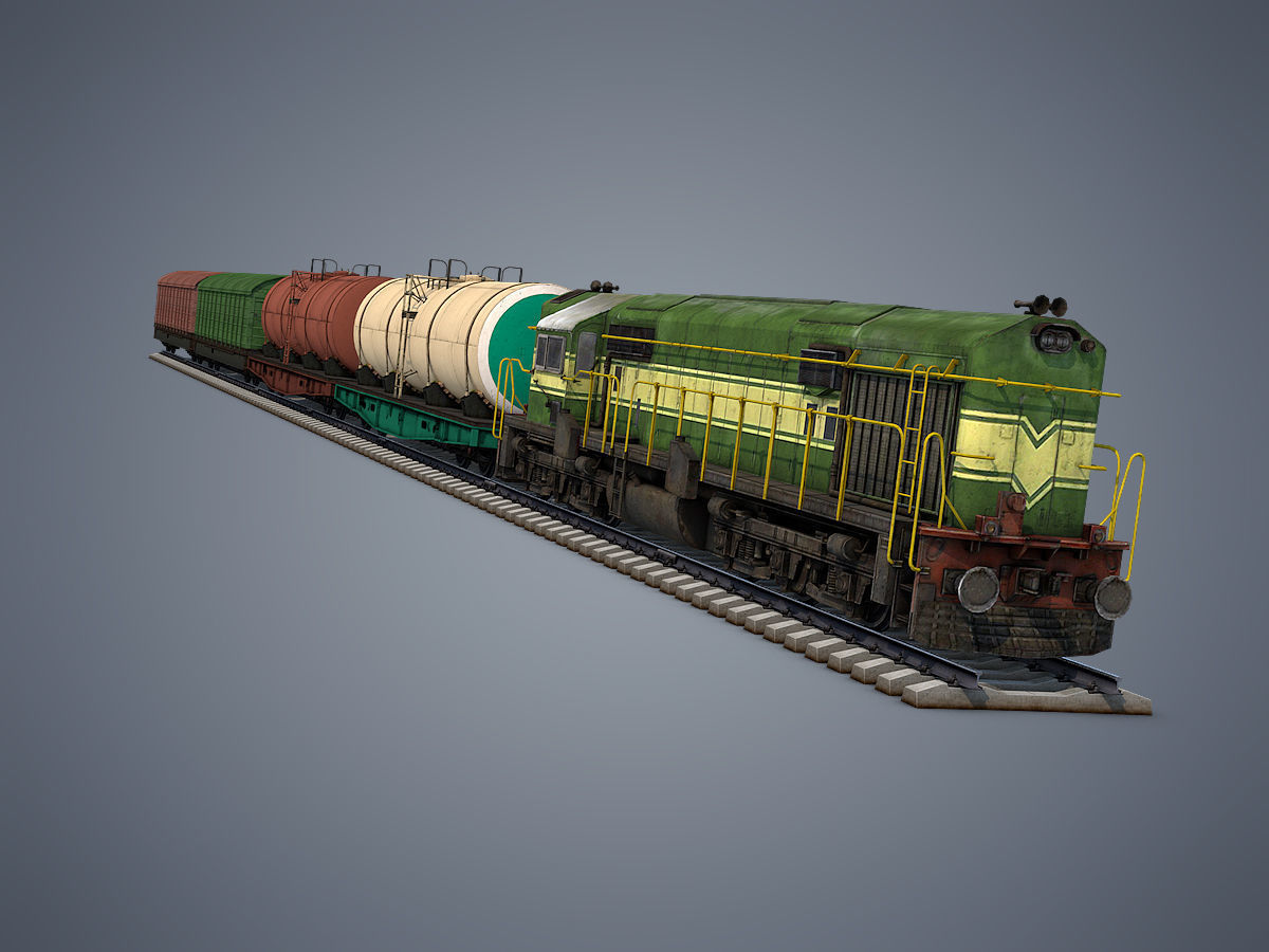 Cargo Train Low-poly 3D model_2