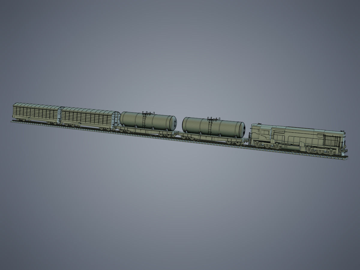Cargo Train Low-poly 3D model_25