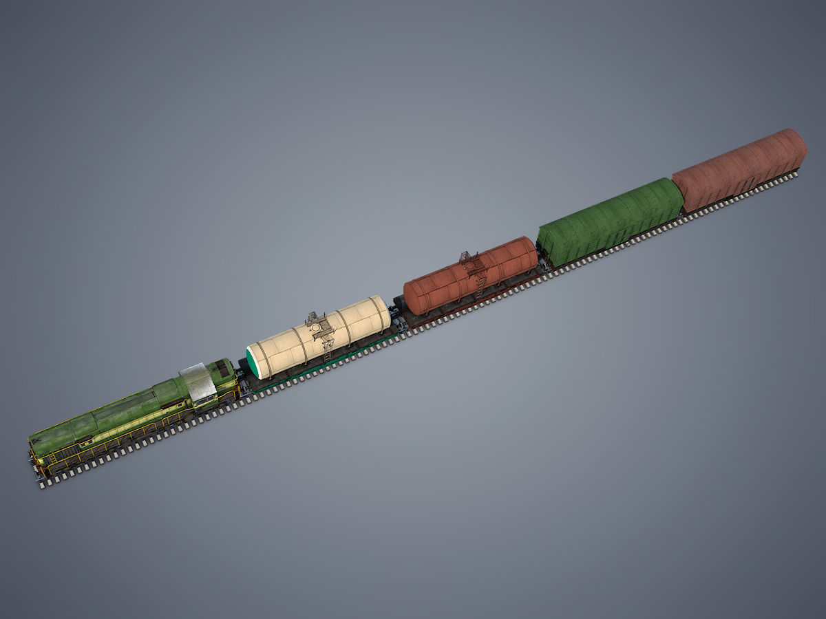 Cargo Train Low-poly 3D model_4