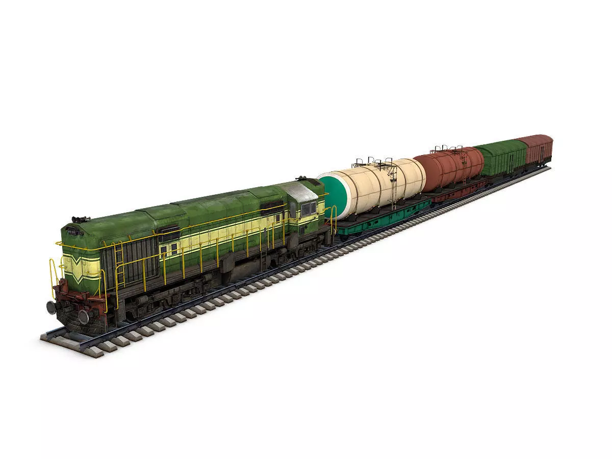 Cargo Train Low-poly 3D model_0