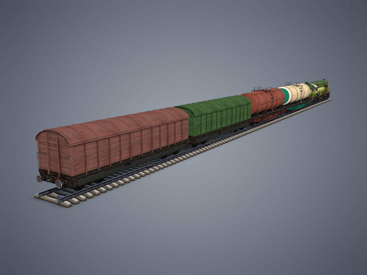 Cargo Train Low-poly 3D model_1
