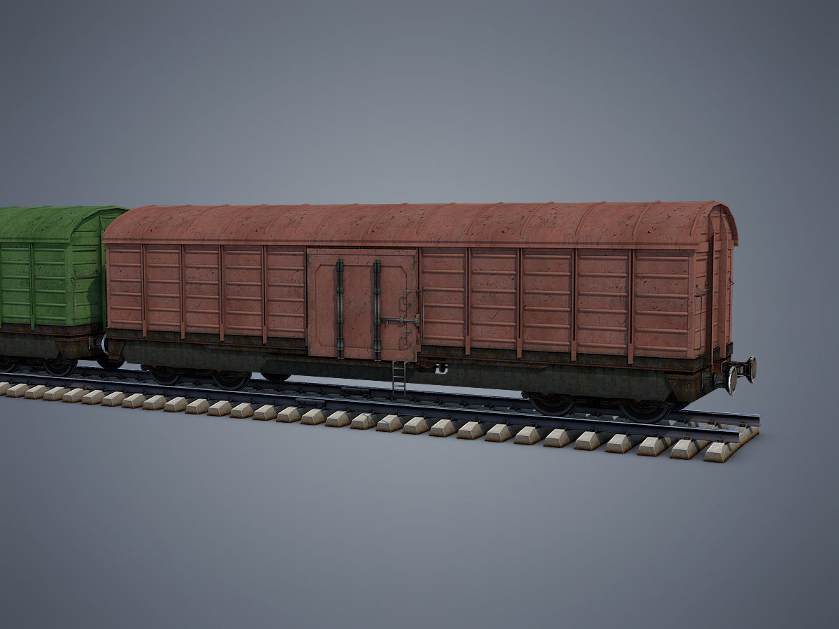 Cargo Train Low-poly 3D model_10