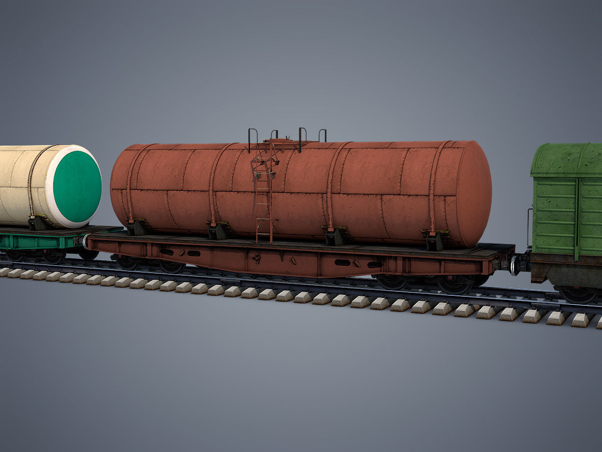 Cargo Train Low-poly 3D model_8
