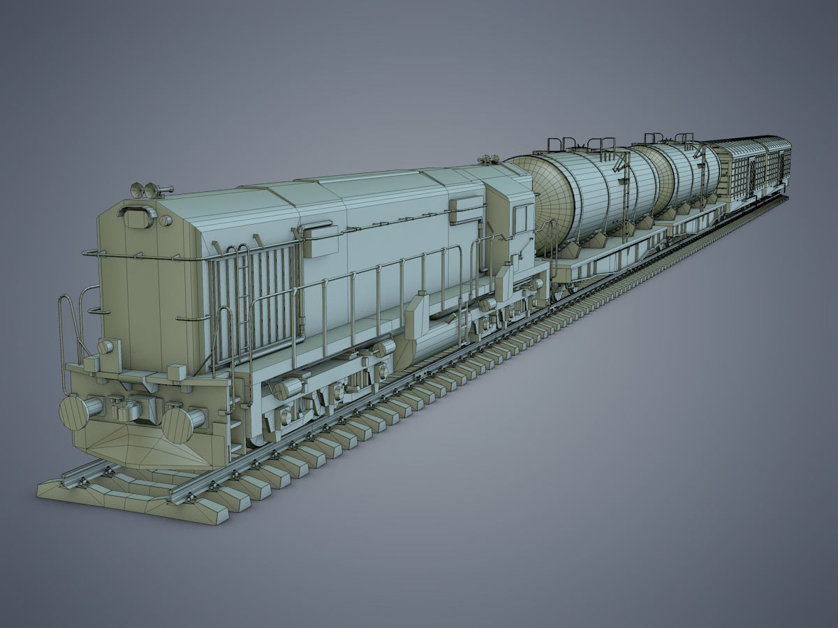 Cargo Train Low-poly 3D model_26
