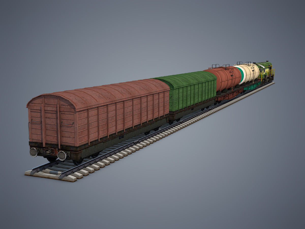 Cargo Train Low-poly 3D model_13