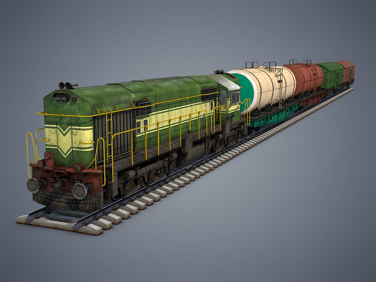 Cargo Train Low-poly 3D model_12