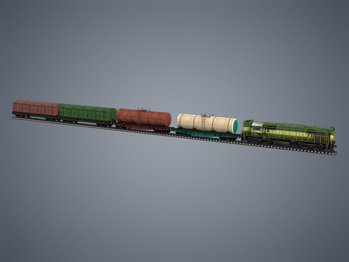Cargo Train Low-poly 3D model_11