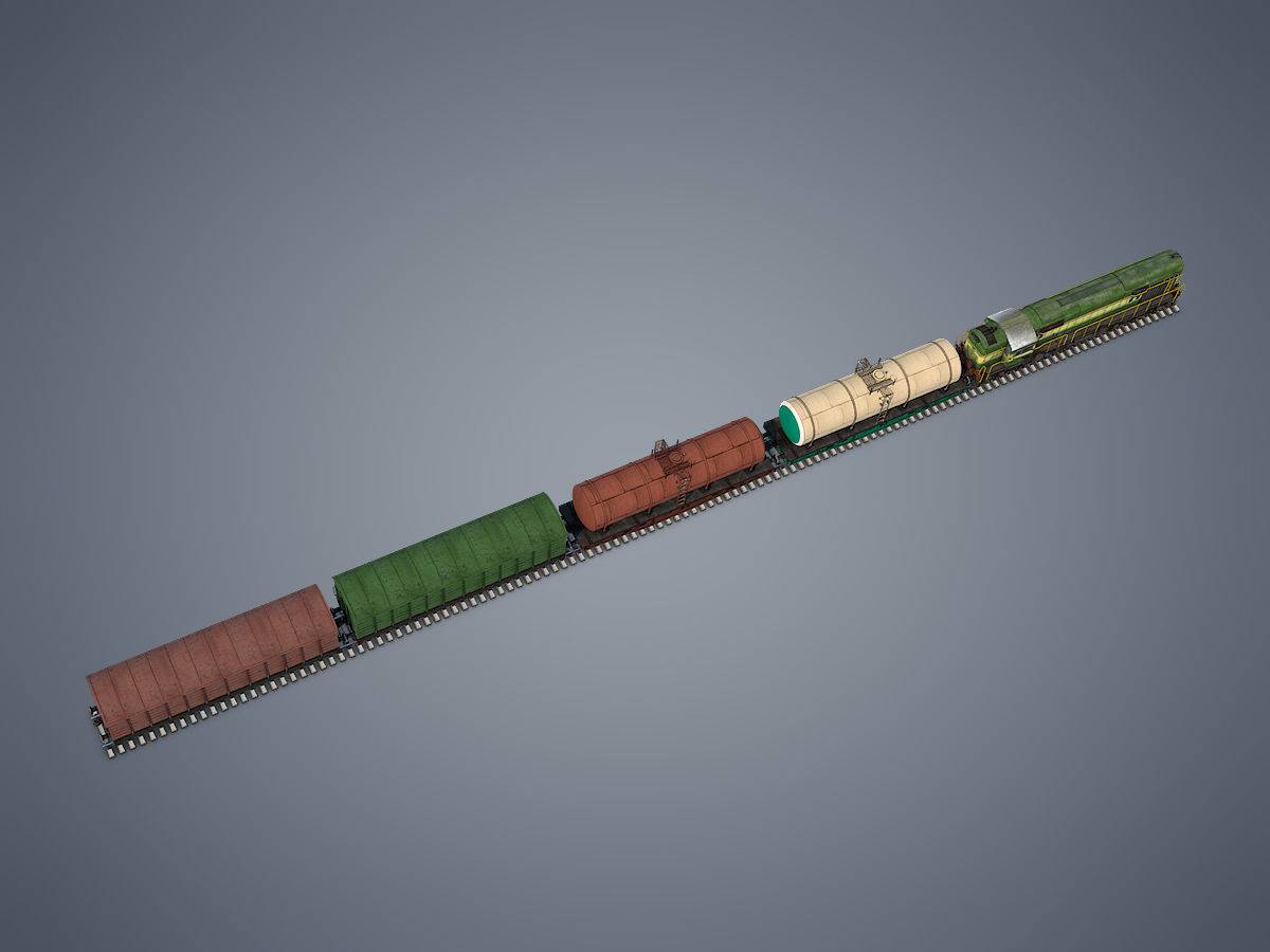 Cargo Train Low-poly 3D model_5
