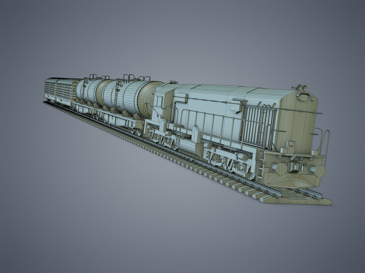 Cargo Train Low-poly 3D model_16