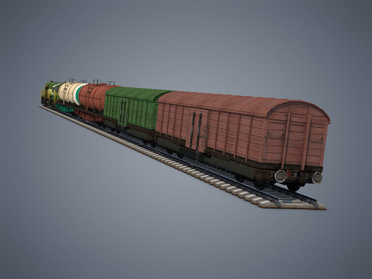 Cargo Train Low-poly 3D model_3